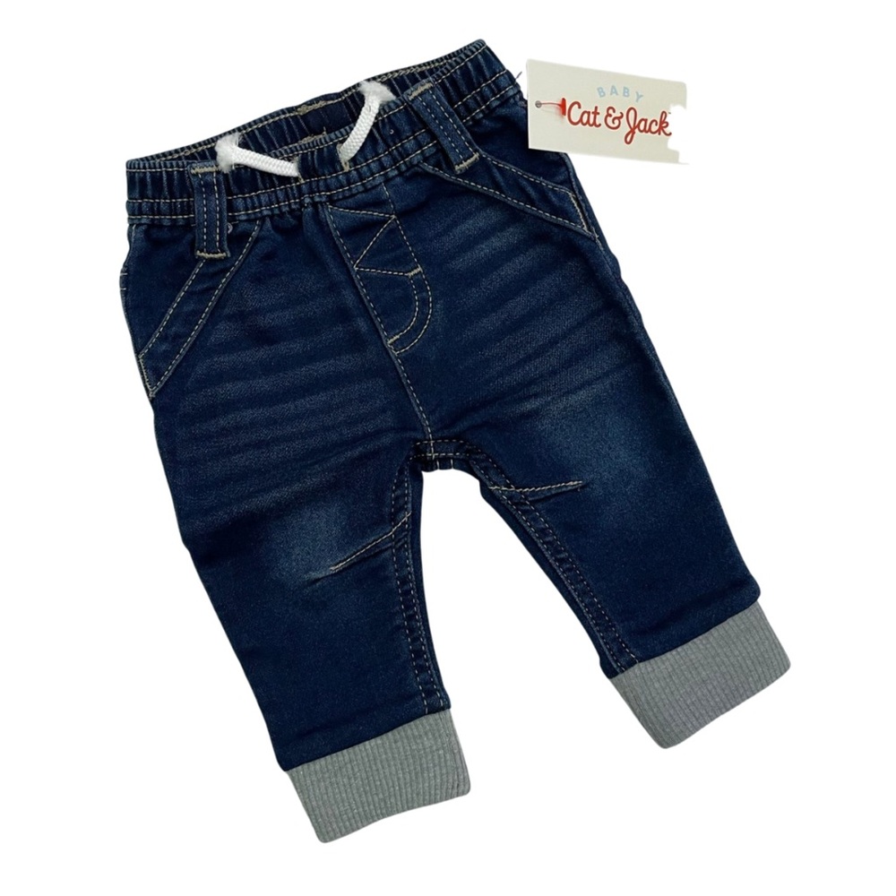 Cat & Jack Dark Blue Kids' Jeans with Gray Cuffs
